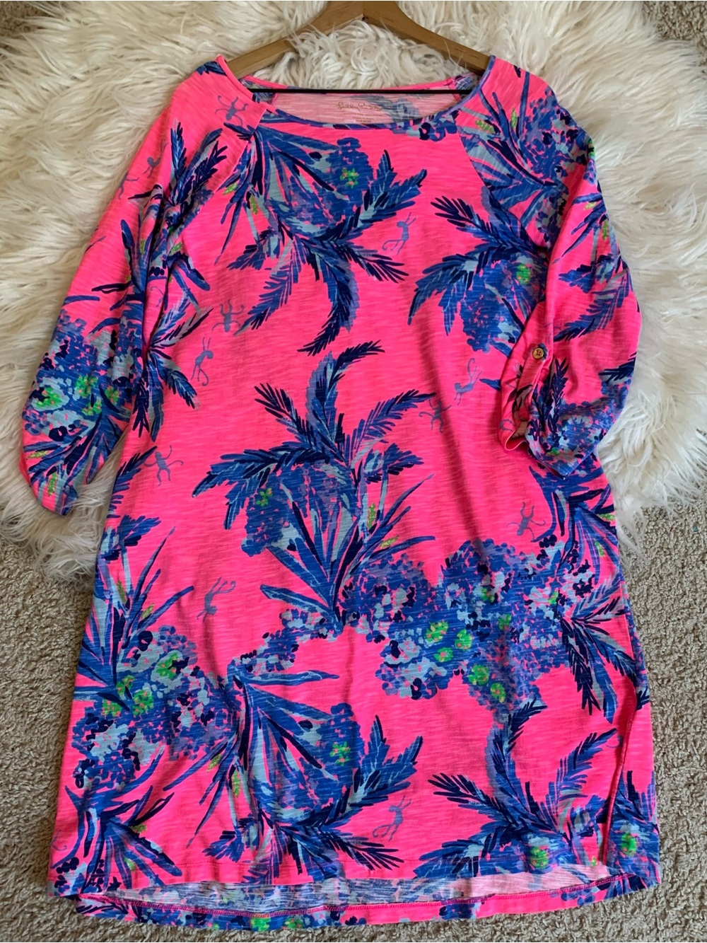 Lilly Pulitzer Surfcrest Swing Dress In Tiki Pink Out On A Limb Monkey Large